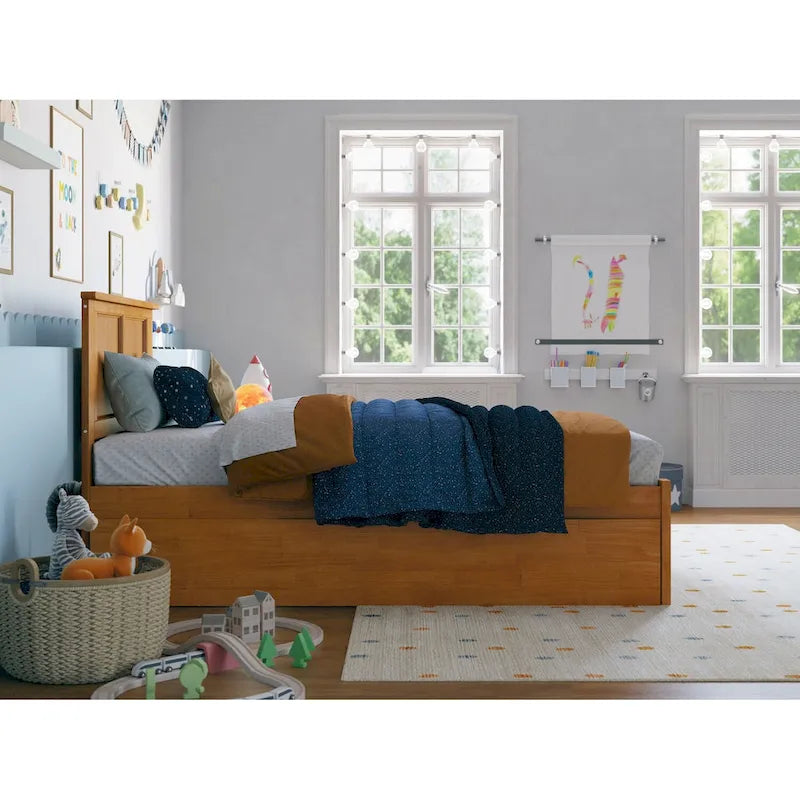 Platform Bed with Footboard and Twin Trundle
