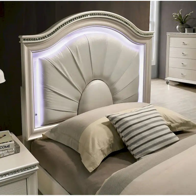 Glam Wood LED Light Youth Panel Bed with Trundle