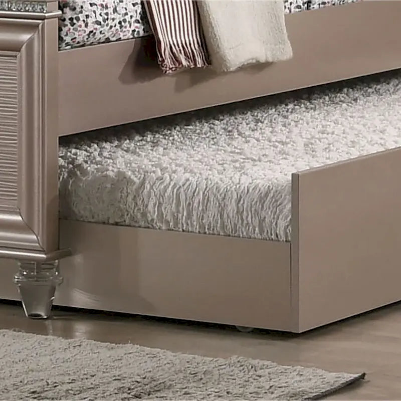 Glam Wood LED Light Youth Panel Bed with Trundle