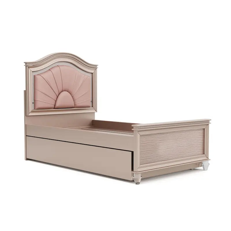 Glam Wood LED Light Youth Panel Bed with Trundle