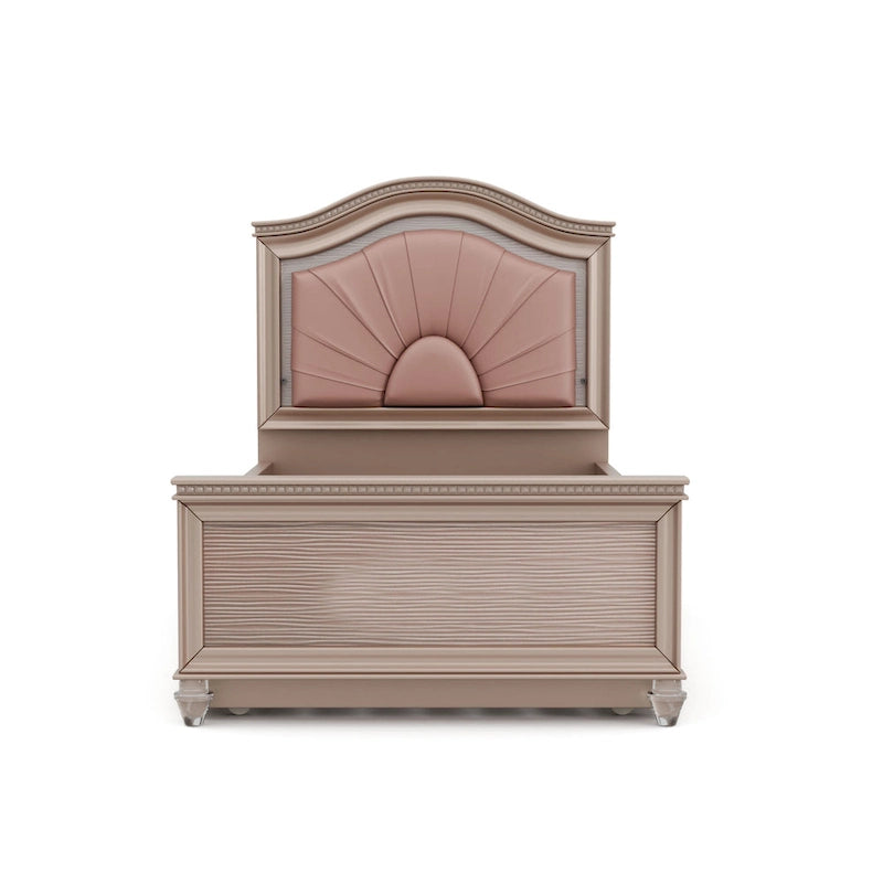 Glam Wood LED Light Youth Panel Bed with Trundle