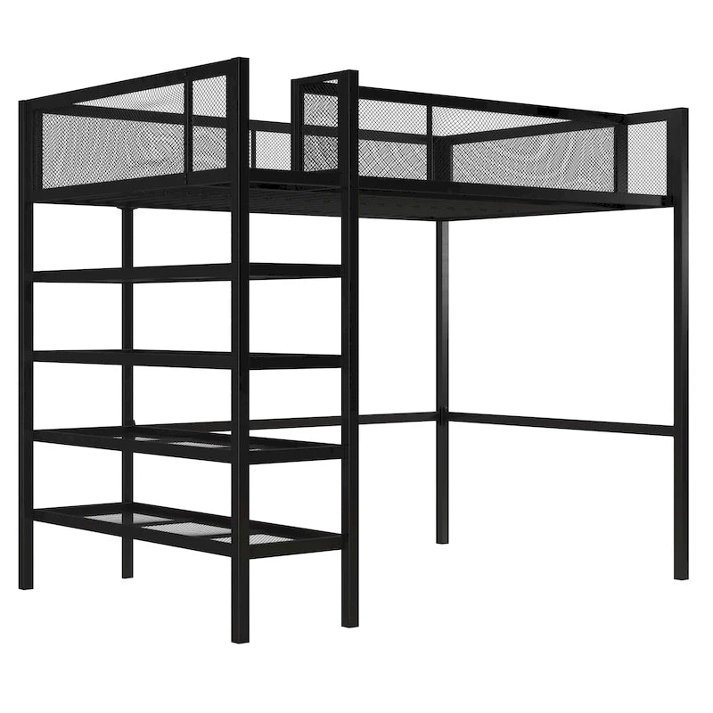 Metal Twin Storage Loft Bed with Bookcase