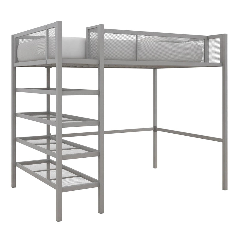 Metal Twin Storage Loft Bed with Bookcase