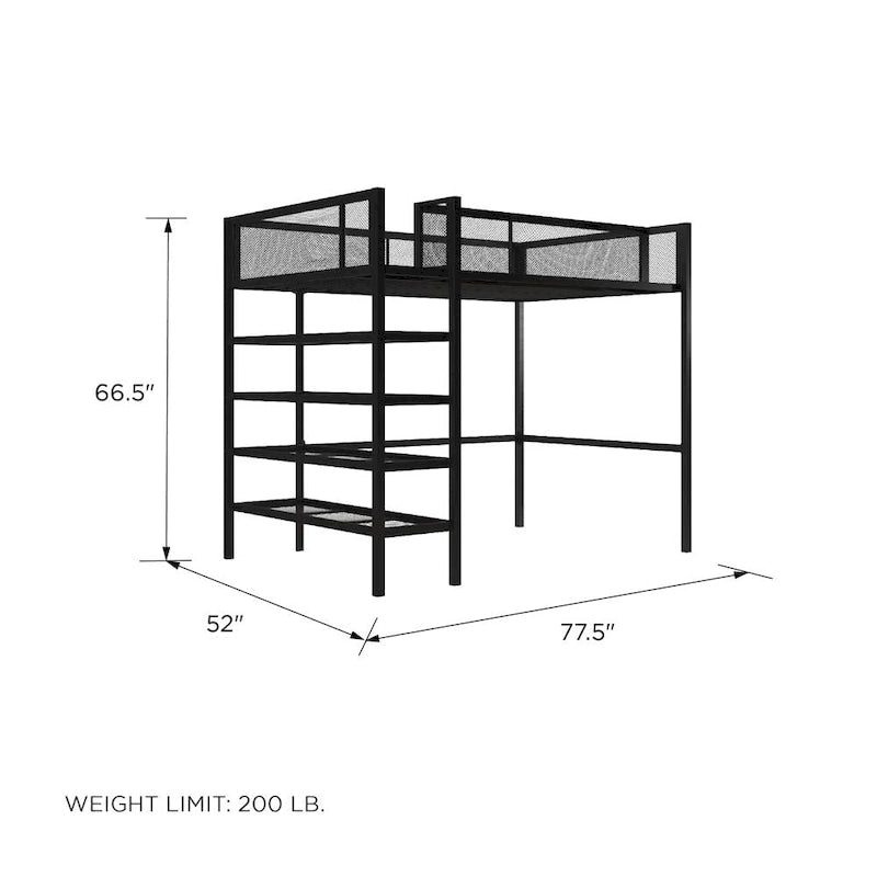 Metal Twin Storage Loft Bed with Bookcase