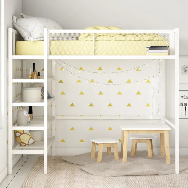 Metal Twin Storage Loft Bed with Bookcase