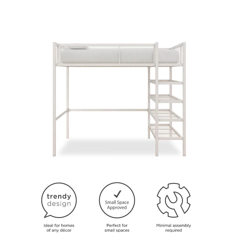 Metal Twin Storage Loft Bed with Bookcase