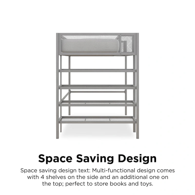 Metal Twin Storage Loft Bed with Bookcase