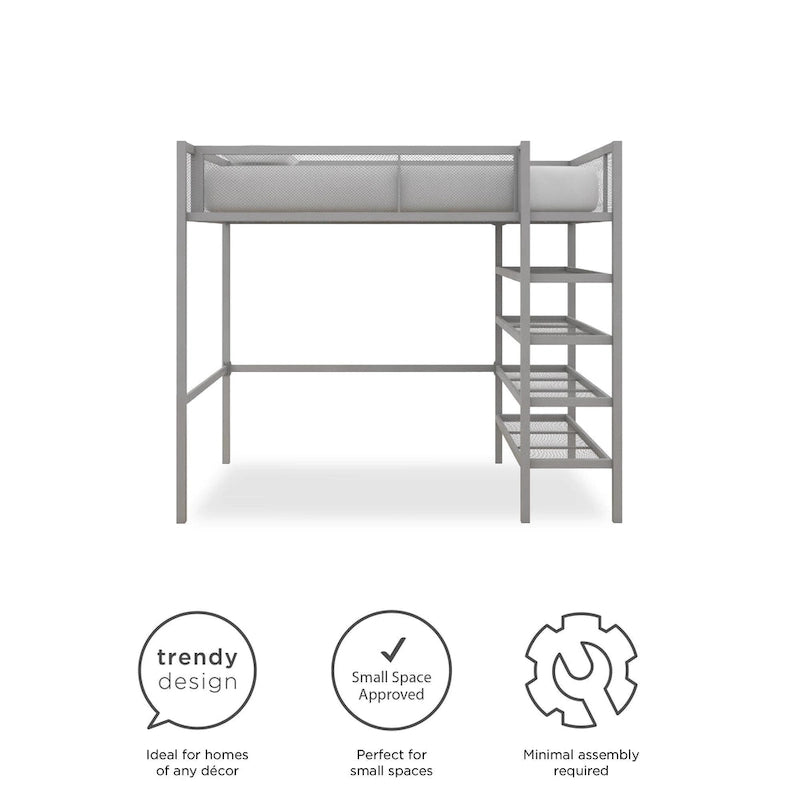 Metal Twin Storage Loft Bed with Bookcase