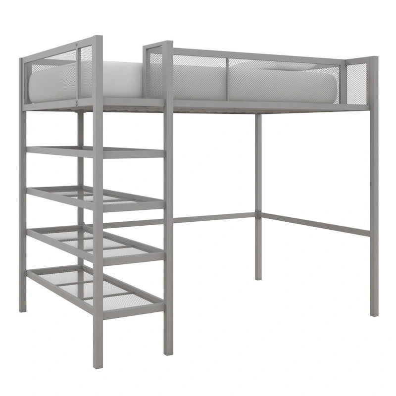 Metal Twin Storage Loft Bed with Bookcase