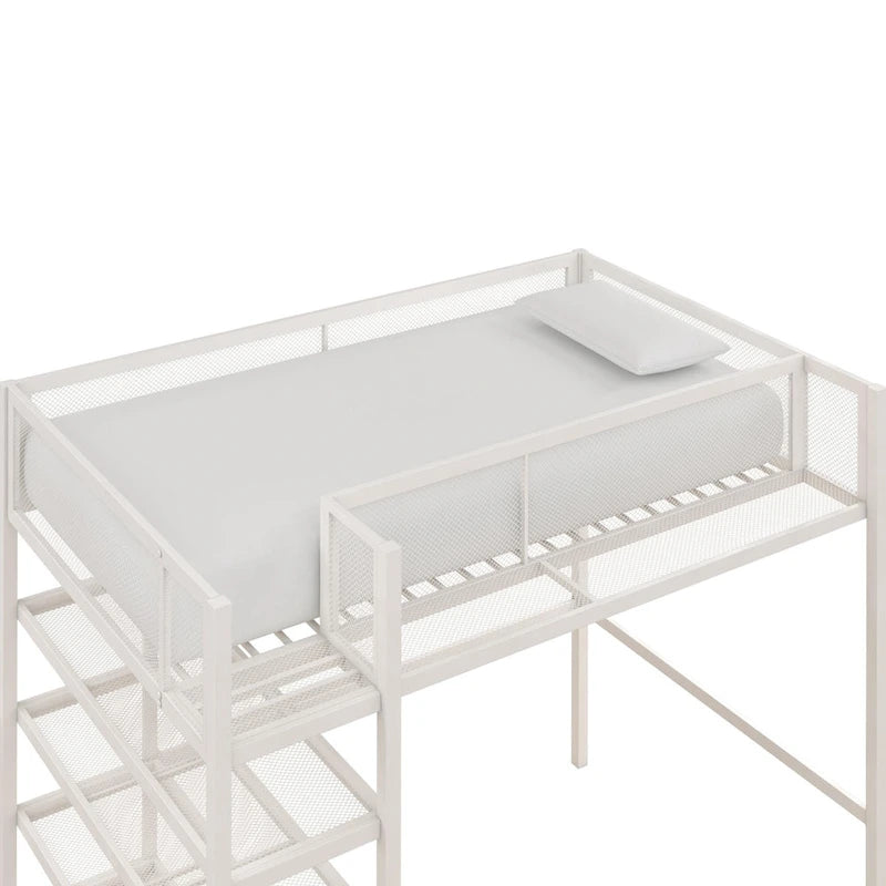 Metal Twin Storage Loft Bed with Bookcase