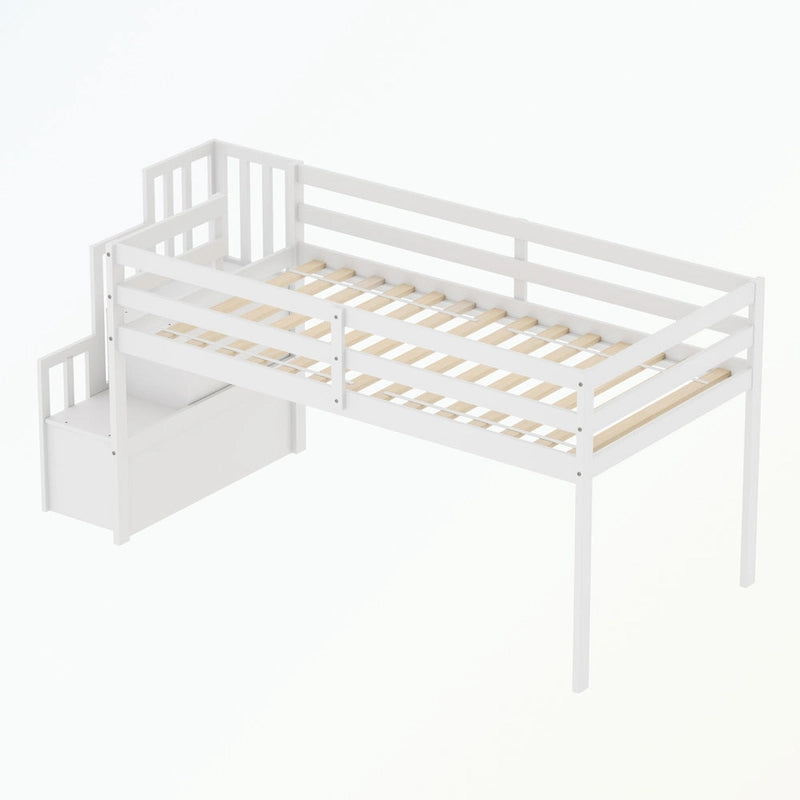 Full Size Loft Bed with Shelves and Desk