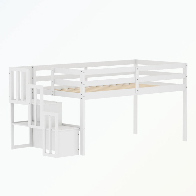 Full Size Loft Bed with Shelves and Desk