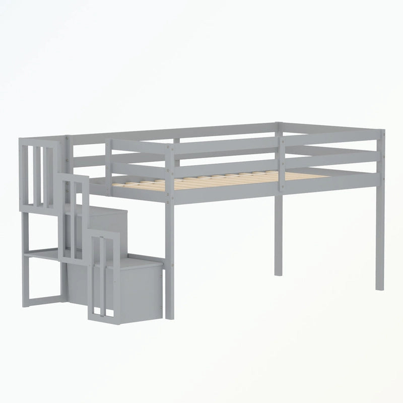 Full Size Loft Bed with Shelves and Desk