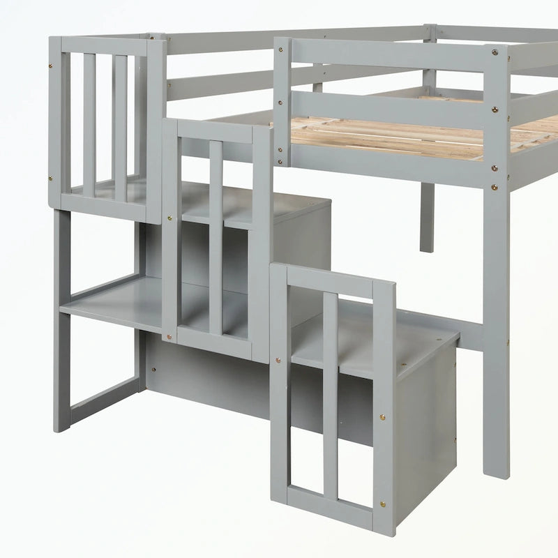 Full Size Loft Bed with Shelves and Desk