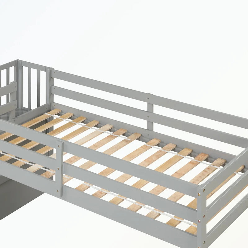 Full Size Loft Bed with Shelves and Desk