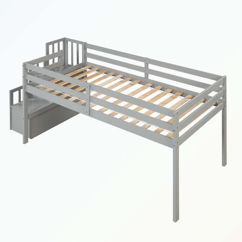 Full Size Loft Bed with Shelves and Desk