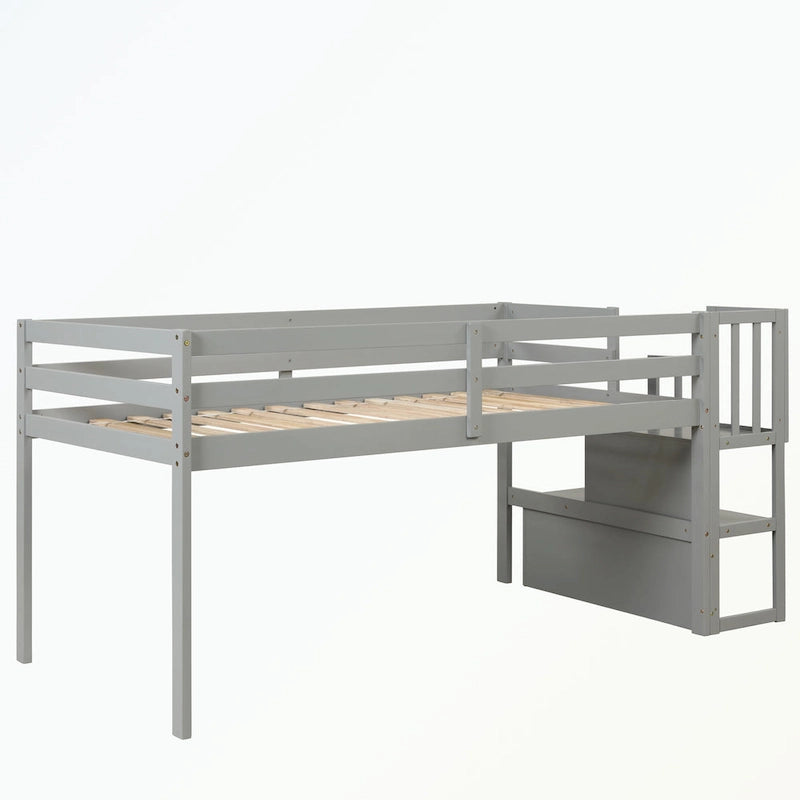 Full Size Loft Bed with Shelves and Desk