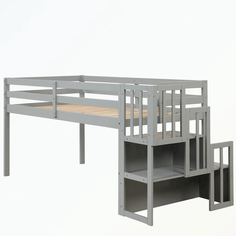Full Size Loft Bed with Shelves and Desk