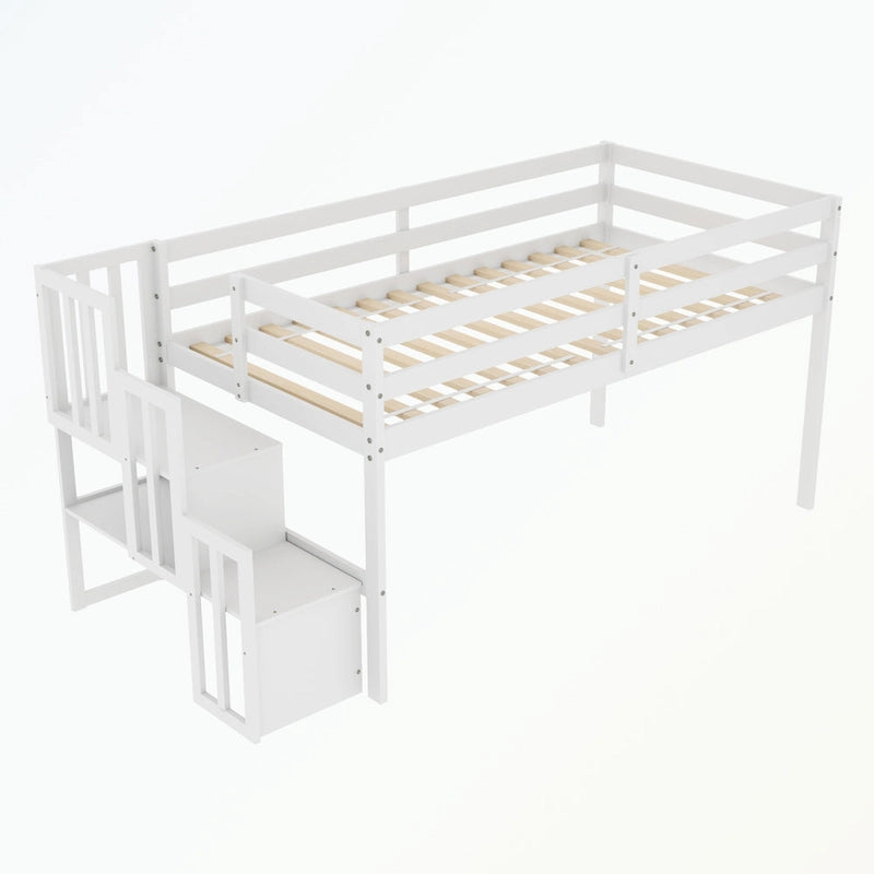 Full Size Loft Bed with Shelves and Desk
