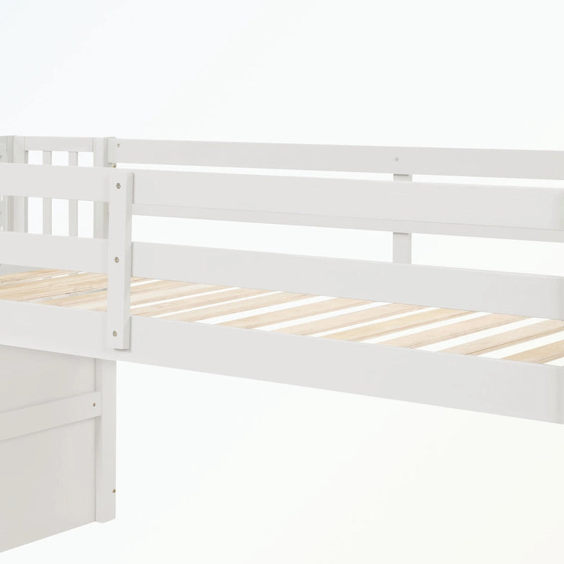 Full Size Loft Bed with Shelves and Desk