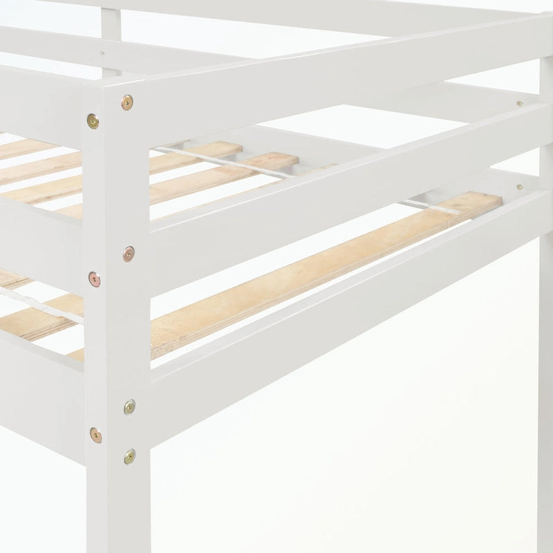 Full Size Loft Bed with Shelves and Desk