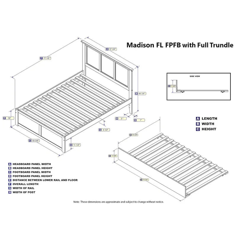 Full Size Platform Bed with Footboard & Full Trundle