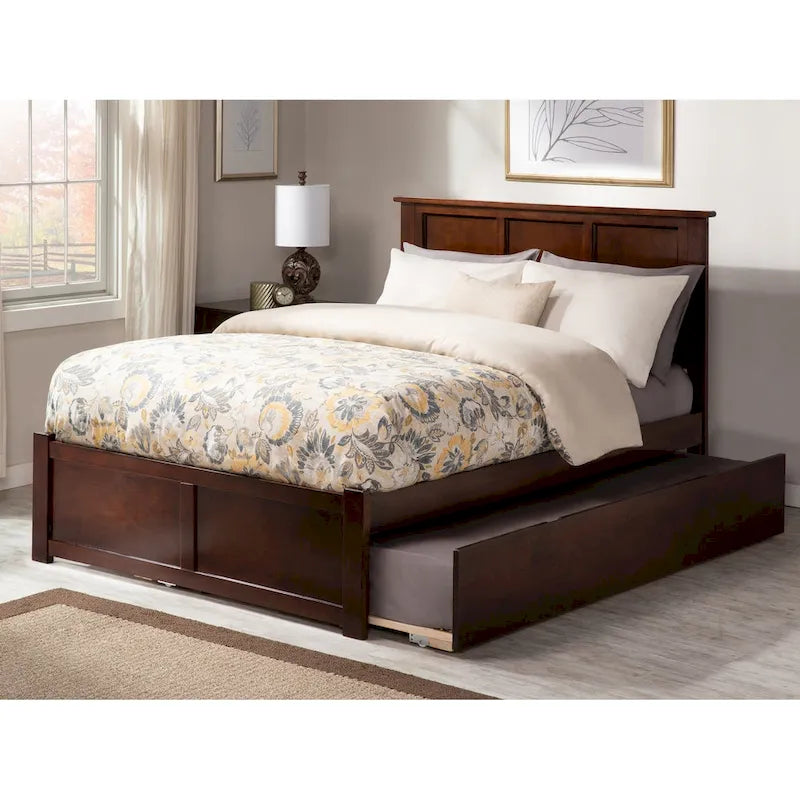 Full Size Platform Bed with Footboard & Full Trundle