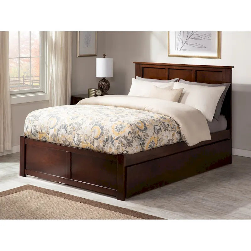 Full Size Platform Bed with Footboard & Full Trundle