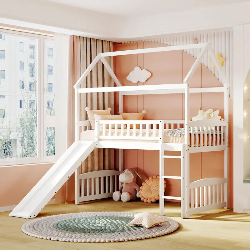 Twin House Bed Loft Bed with Slide