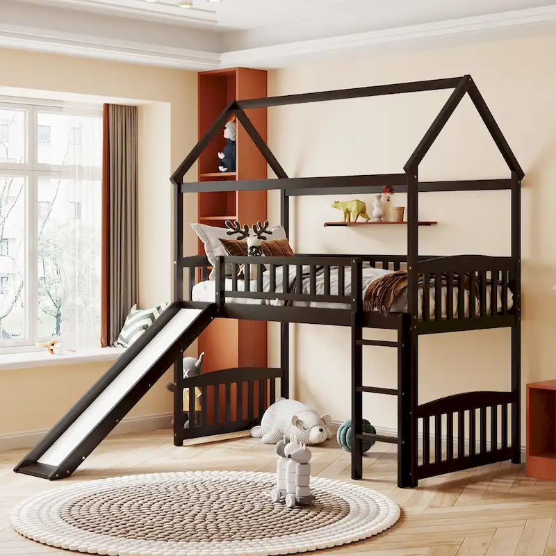 Twin House Bed Loft Bed with Slide