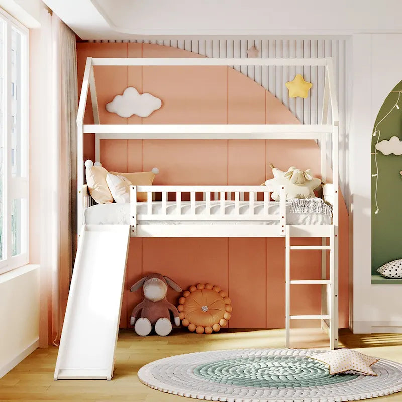 Twin House Bed Loft Bed with Slide