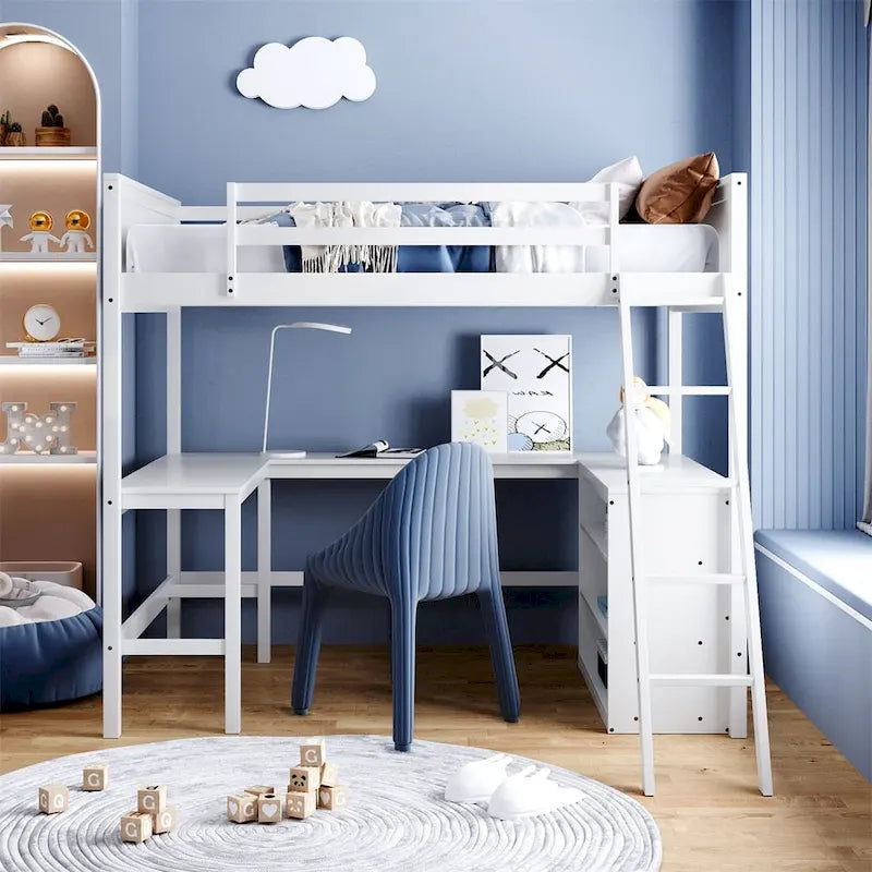 Merax Full Size Loft Bed with Shelves and Desk