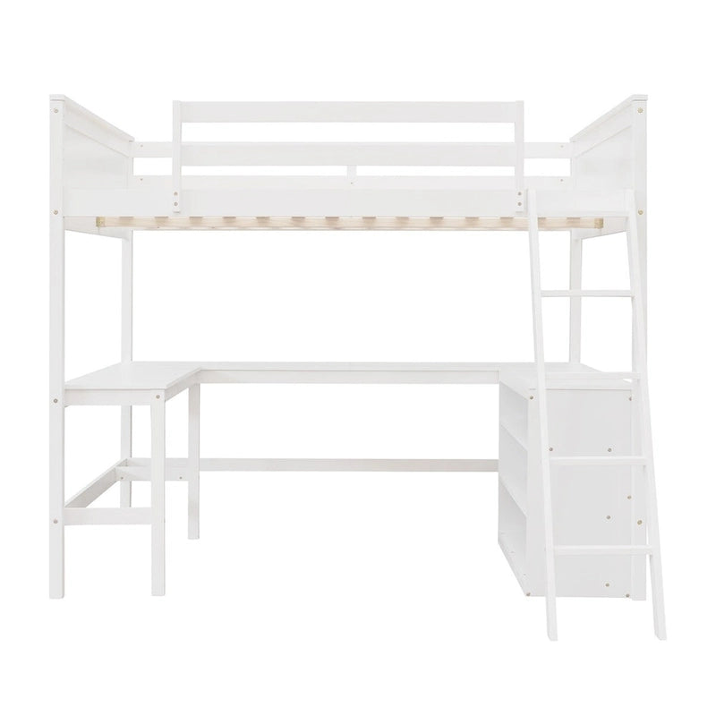 Lit mezzanine double Merax avec étagères et bureau