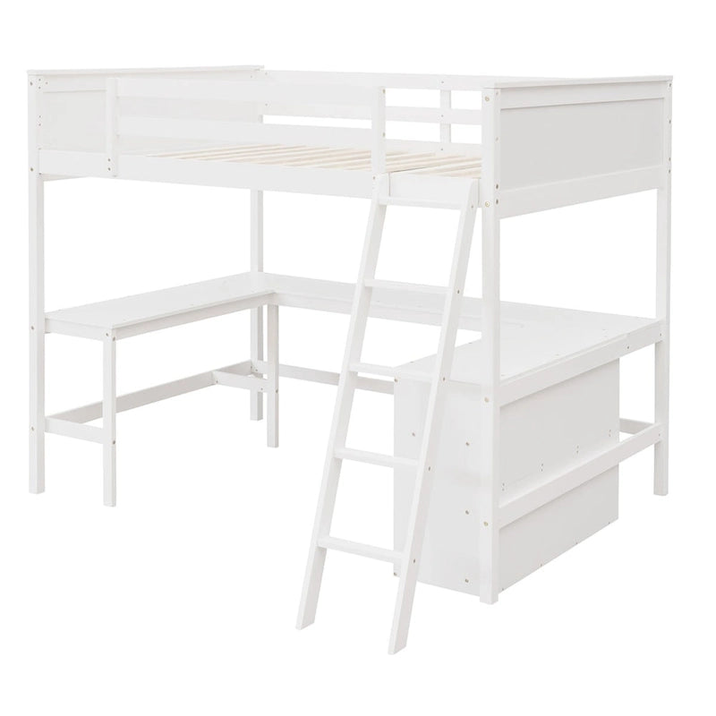 Lit mezzanine double Merax avec étagères et bureau