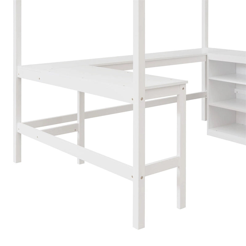 Lit mezzanine double Merax avec étagères et bureau