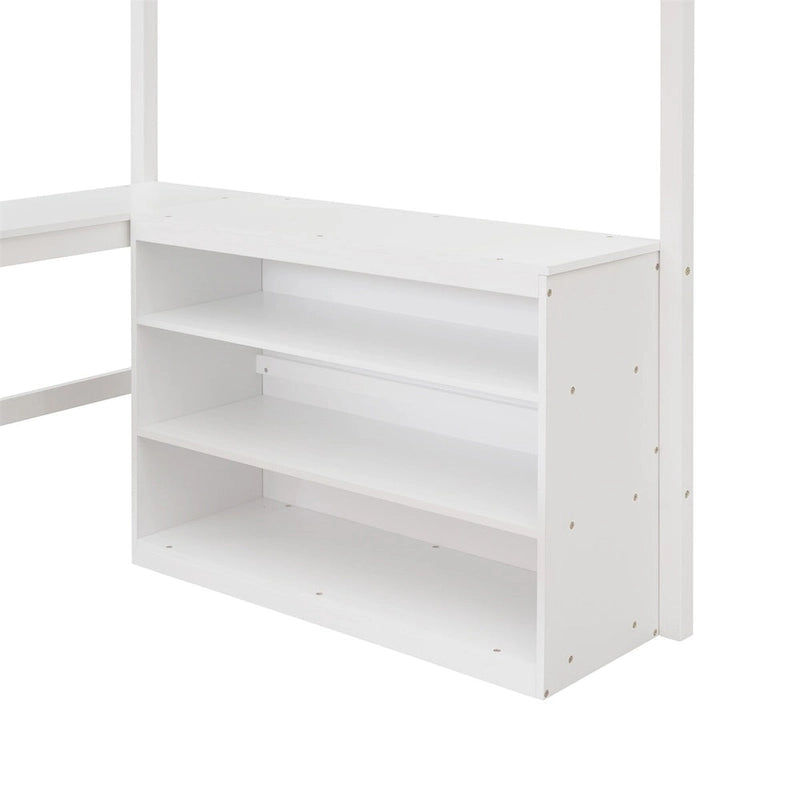 Lit mezzanine double Merax avec étagères et bureau