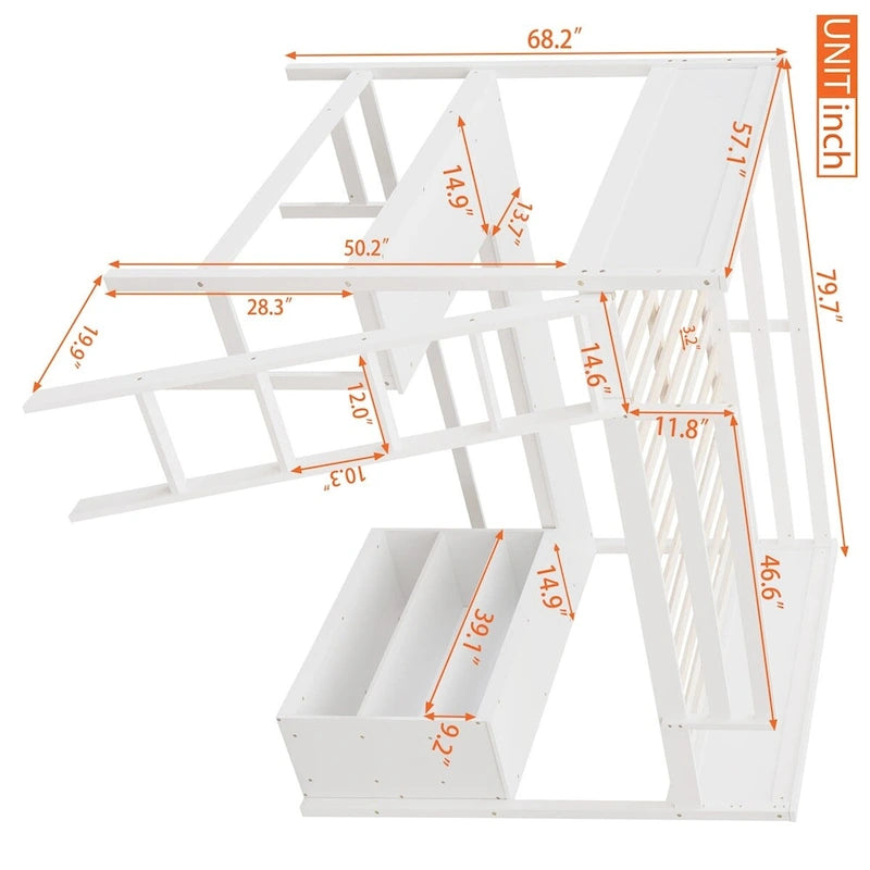 Lit mezzanine double Merax avec étagères et bureau