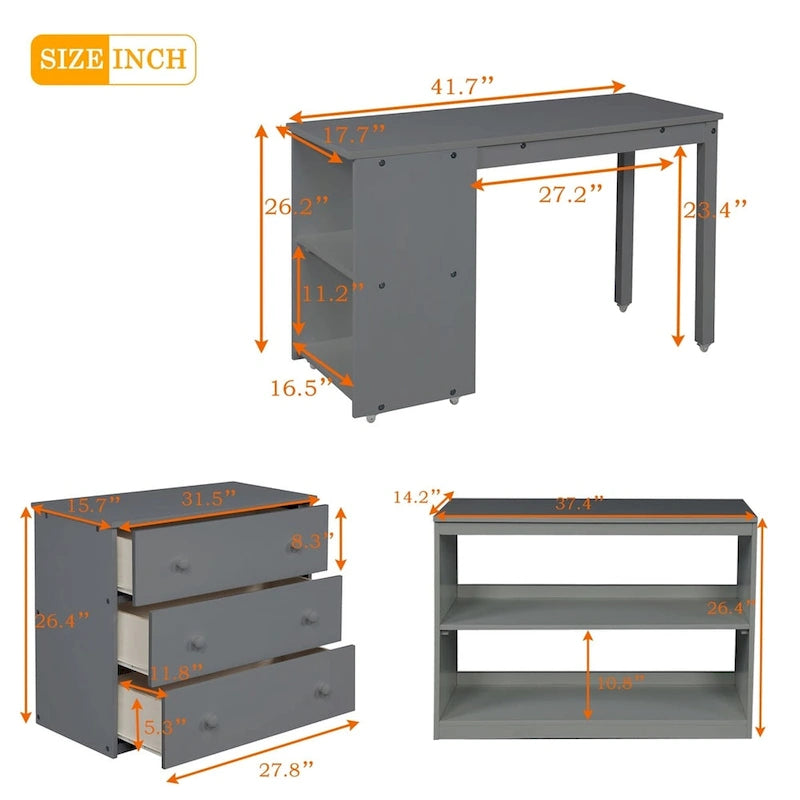 Lit mezzanine double avec bureau et armoire de rangement