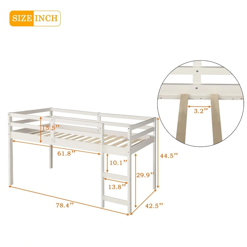 Lit mezzanine double avec bureau et armoire de rangement