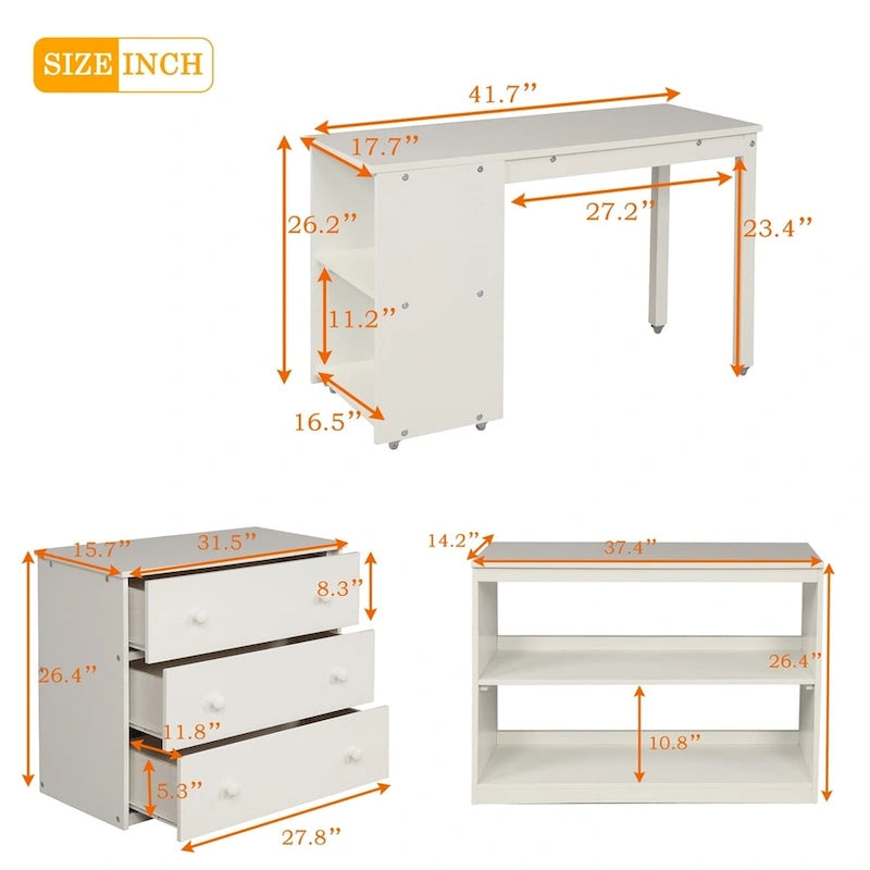 Lit mezzanine double avec bureau et armoire de rangement