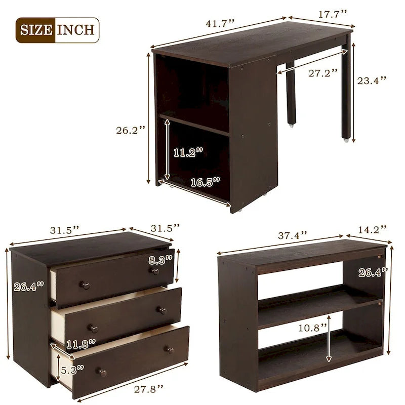 Lit mezzanine double avec bureau et armoire de rangement