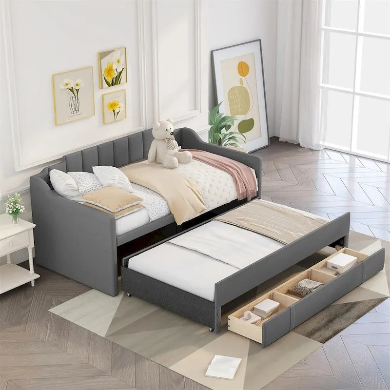 Twin Upholstered Daybed with Trundle & 3 Drawers