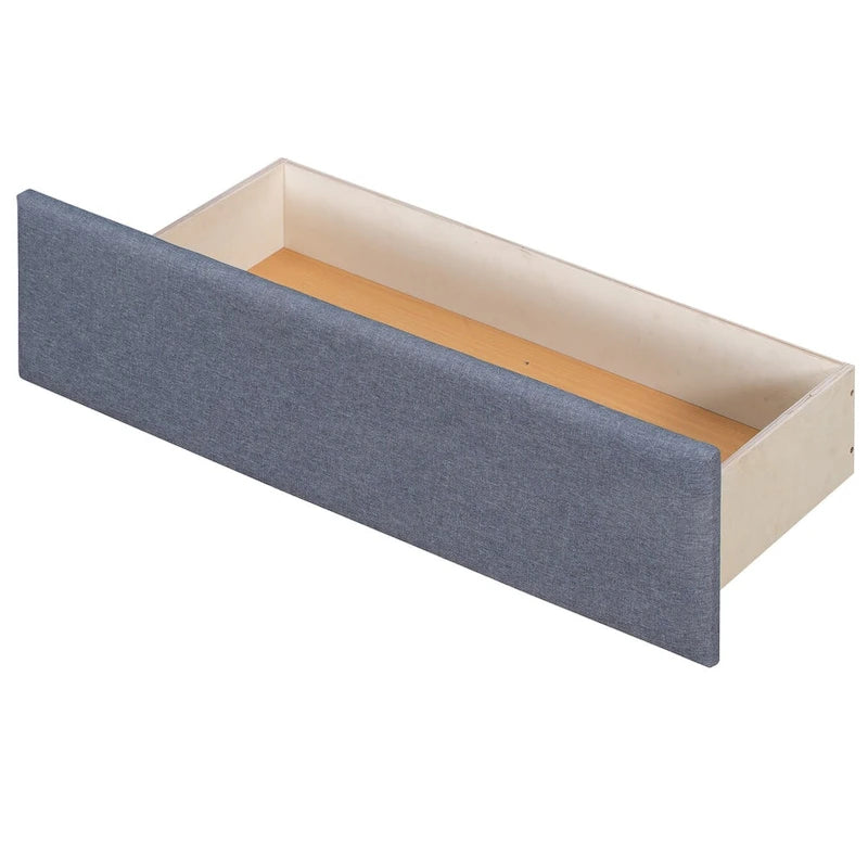 L-shaped Upholstered Platform Bed with Trundle and Two Drawers Linked with Built-in Desk