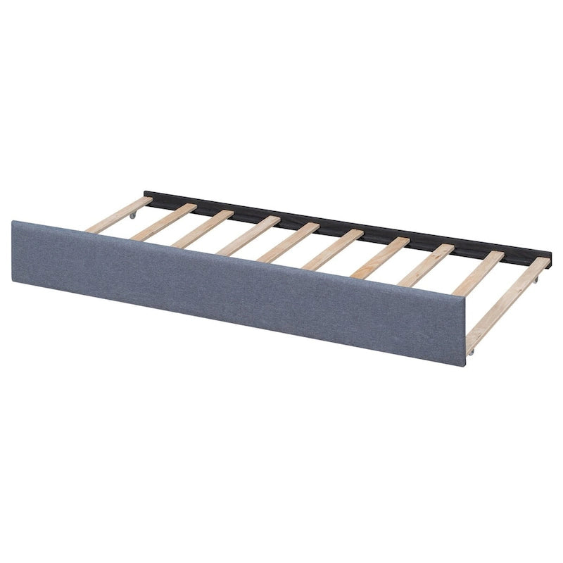 L-shaped Upholstered Platform Bed with Trundle and Two Drawers Linked with Built-in Desk
