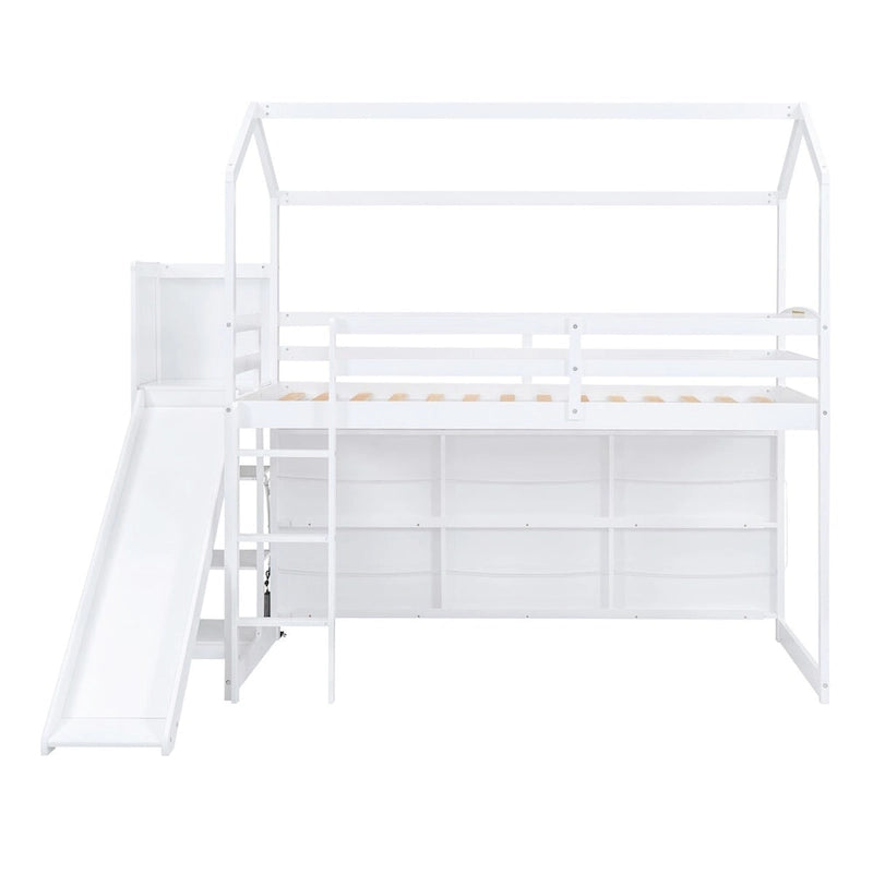 Twin Size Wood House Loft Bed with Slide