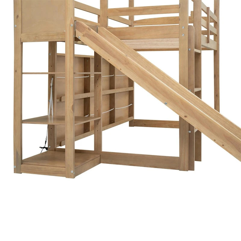Twin Size Wood House Loft Bed with Slide