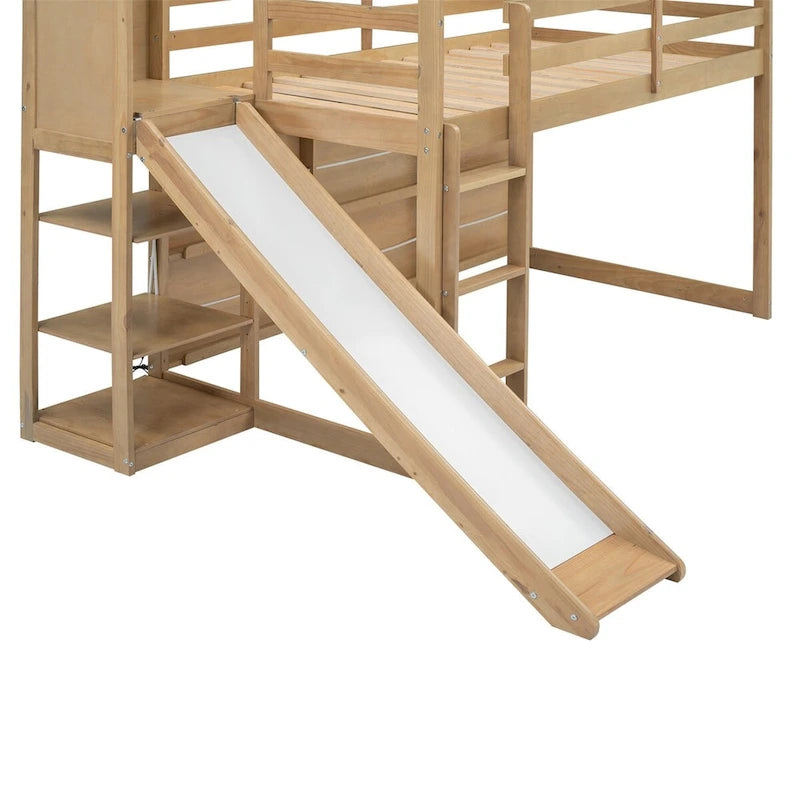 Twin Size Wood House Loft Bed with Slide
