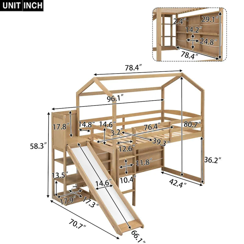 Twin Size Wood House Loft bed