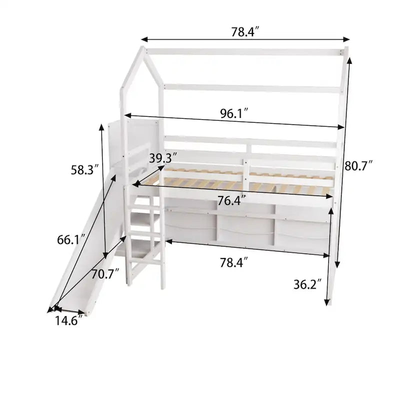 Twin Size Wood House Loft bed