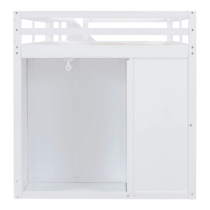 Full Size Wood Loft Bed With Built-in Wardrobes, Cabinets and Drawers